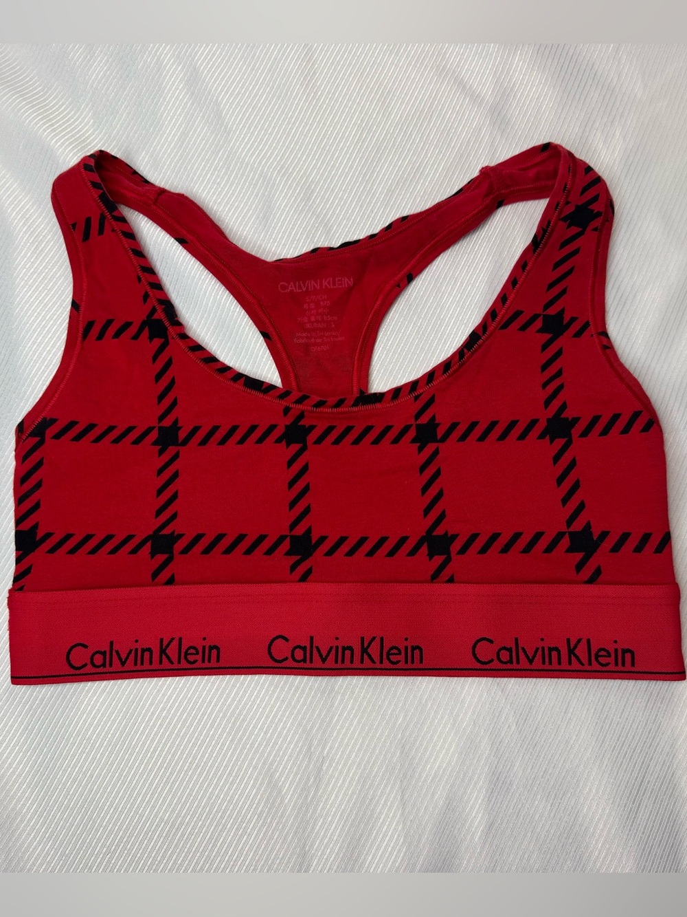 Calvin Klein Red Plaid Sports Bra (no padding) Size Small